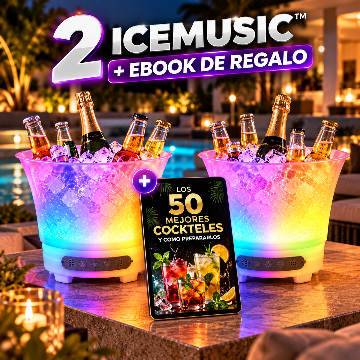 ICEMUSIC™ – Cubitera con altavoz Bluetooth y luces LED