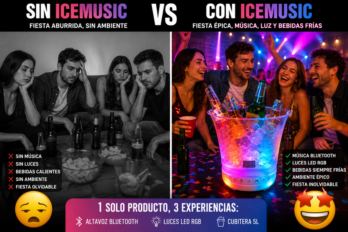 ICEMUSIC™ – Cubitera con altavoz Bluetooth y luces LED