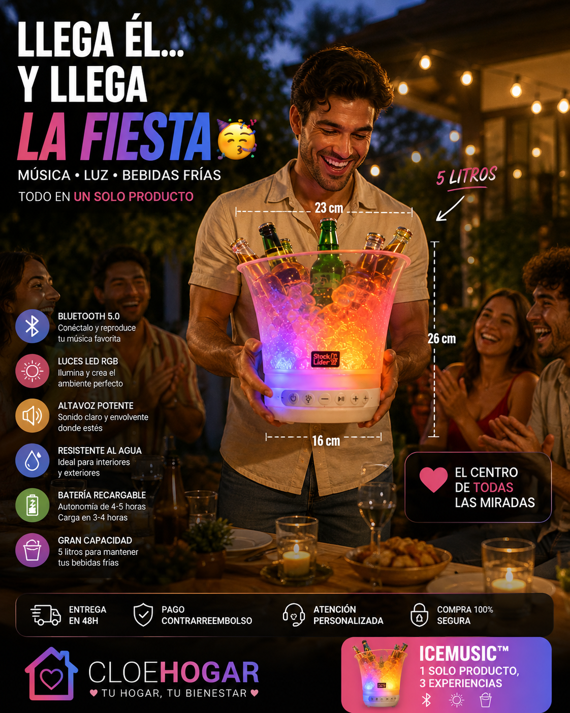 ICEMUSIC™ – Cubitera con altavoz Bluetooth y luces LED